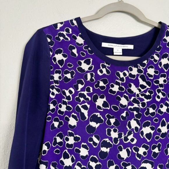 Diane Von Furstenberg Louise silk purple floral long sleeve blouse 4 - Picture 3 of 12